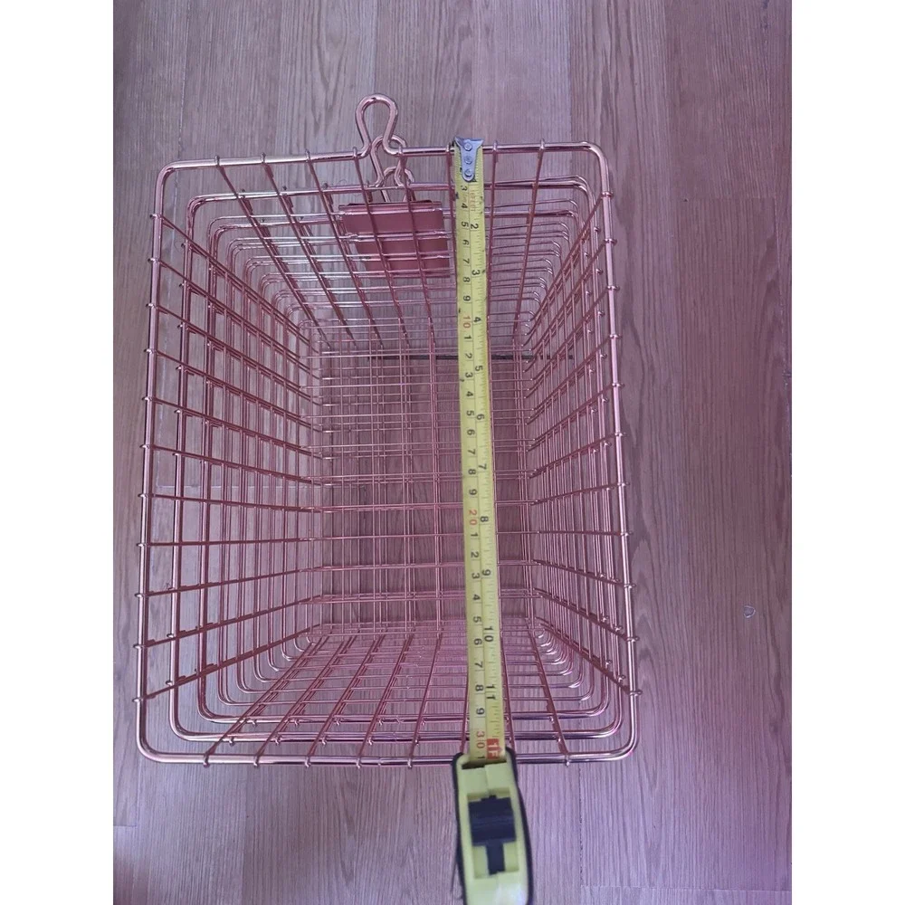 3 Pack Rose Gold Wire Storage Basket Bin Metal Container Handle Shelf Organizer